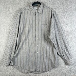Vintage Gitman Bros Shirt Men Large Gray Brown Gold Striped Button Up Pocket USA